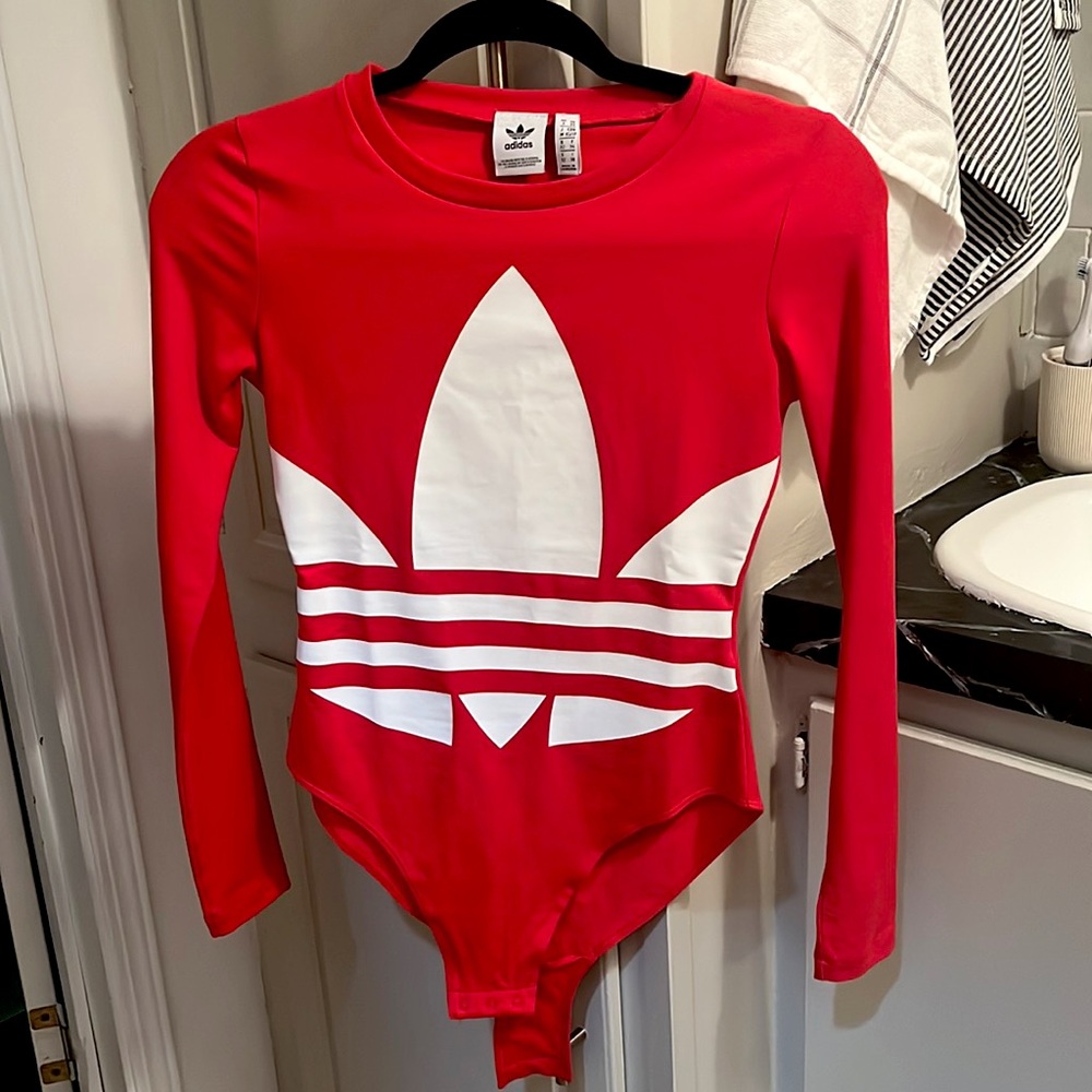 Adaidas red bodysuit from finish line